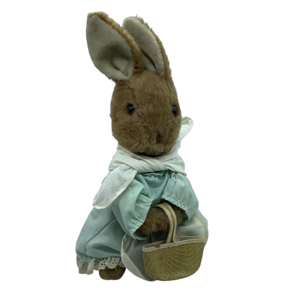 Vtg Eden Beatrix Potter‎ Mrs. Rabbit Plush Bunny Toy Basket & Blue Dress